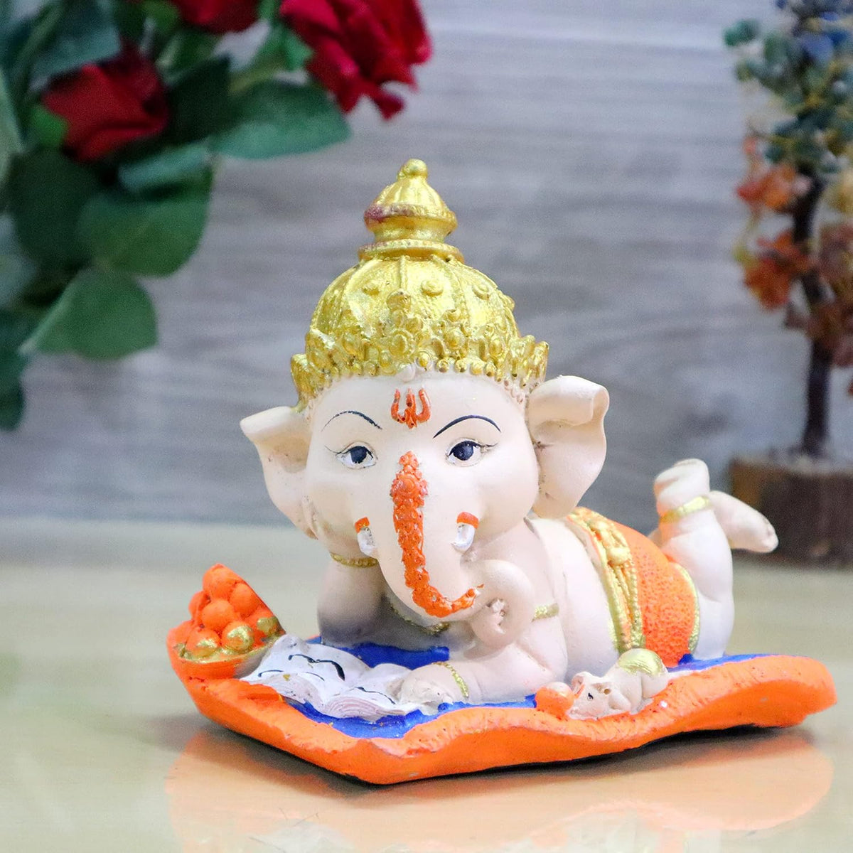 Bal Ganesha on Book with Modak, Decorative Showpiece Gift Item Best for Home & Office Decor, Car Dashboard and Corporate Gift Items (Book Ganesh)