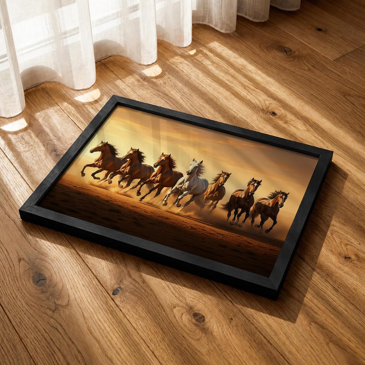 7 Horse Vastu Wall Painting (Landscape Collection) (Natural, Design 17, 48L x 33W cm)
