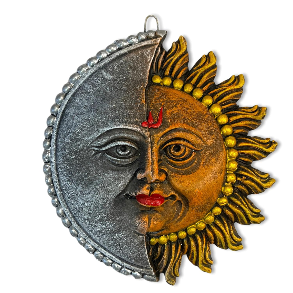 Sun Moon Terracotta Wall Hanging | Hand-Painted Sun & Moon Figurine Spiritual Wall Decor for Main Door Entrance, Home, Office & Vastu Decoration | Spiritual Wall Art (14x14 CM)