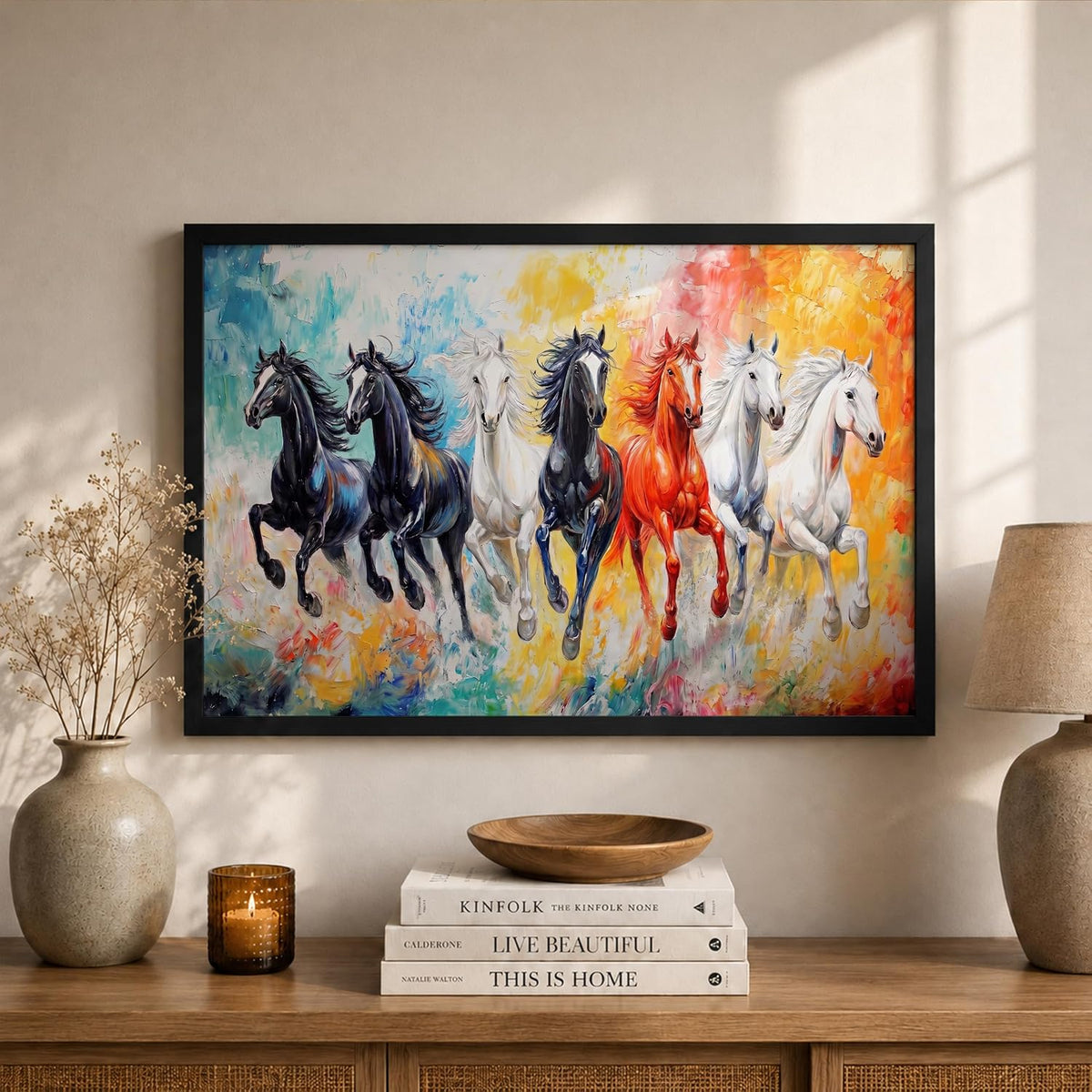 7 Horse Vastu Wall Painting (Landscape Collection) (Natural, Design 26, 48L x 33W cm)