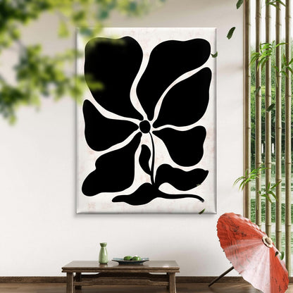 Black Abstract Floral Framed Canvas Wall Art – Bold Modern Flower Print on Beige Background | Minimalist Botanical Artwork for Living Room, Bedroom & Office (18 x 24 Inch) CVD-377