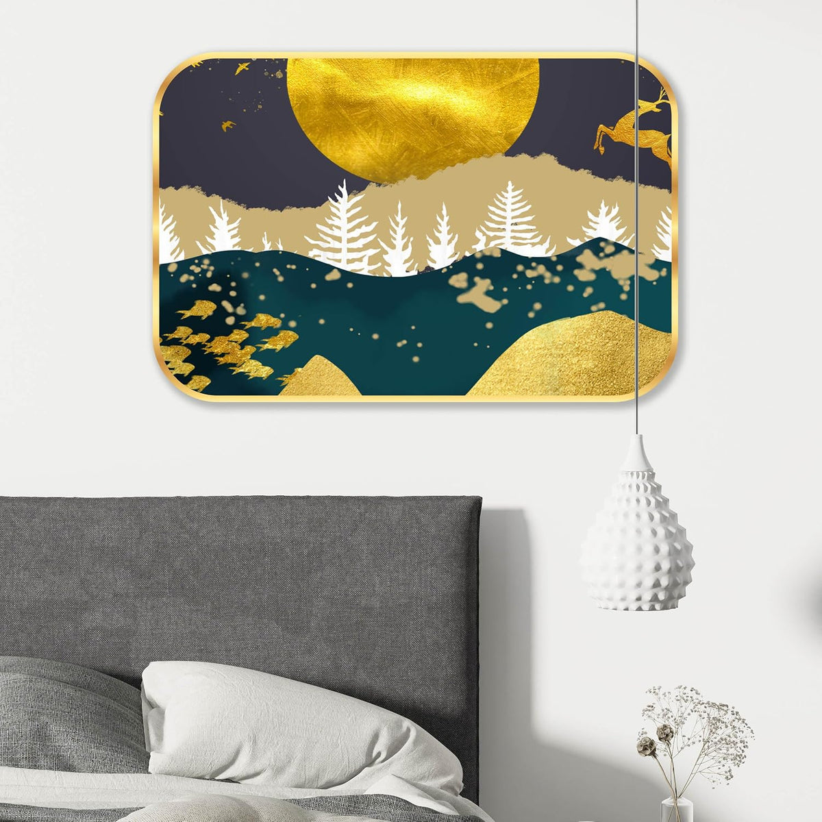 Abstract deer modern art Premium Sparkle Lamination Finished Surface Golden Slim Frame 30 cm x 46 cm Large Size, For Home/Office/Hotel painting MG22
