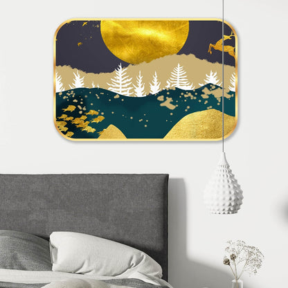 Abstract deer modern art Premium Sparkle Lamination Finished Surface Golden Slim Frame 30 cm x 46 cm Large Size, For Home/Office/Hotel painting MG22