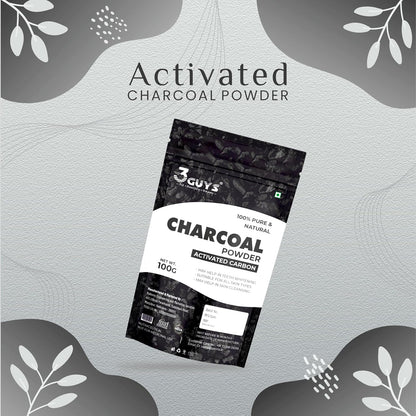 3 Guys Activated Charcoal Powder with Activated Carbon for Face Pack, Deep Cleansing and Detoxifying, 100gm
