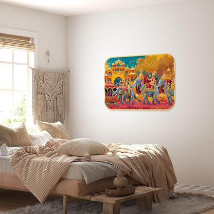 elephant modern art Premium Sparkle Lamination Finished Surface Golden Slim Frame 35 cm x 28 cm Large Size, For Home/Office/Hotel painting KG54
