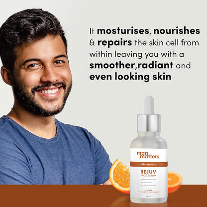 Man Matters Rejuv Face Serum | Radiant Skin, Fights Acne, Acne Scars, Aging & Dark Spots | 10% Niacinamide & 2% Kakadu Plum (The purest form of Vitamin C) | Co-created by Dermatologists | 30 ml