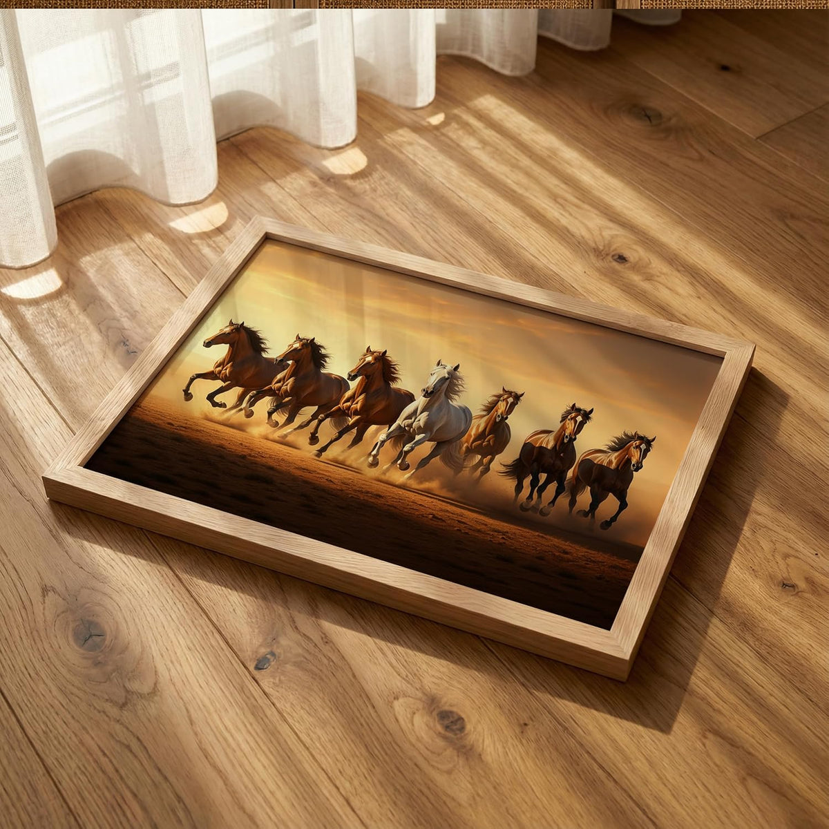 7 Horse Vastu Wall Painting (Landscape Collection) (Natural, Design 04, 13x19 Inch)