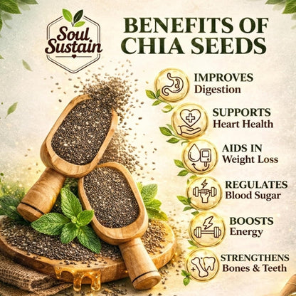 Chia Seeds Raw Superfood Omega‑3 ALA Rich, High Fiber Nutrition, Plant Protein Boost, Gut Health Support, Diet Friendly, Smoothies & Puddings, Baking & Meal Toppers, Seeds for Daily Use
