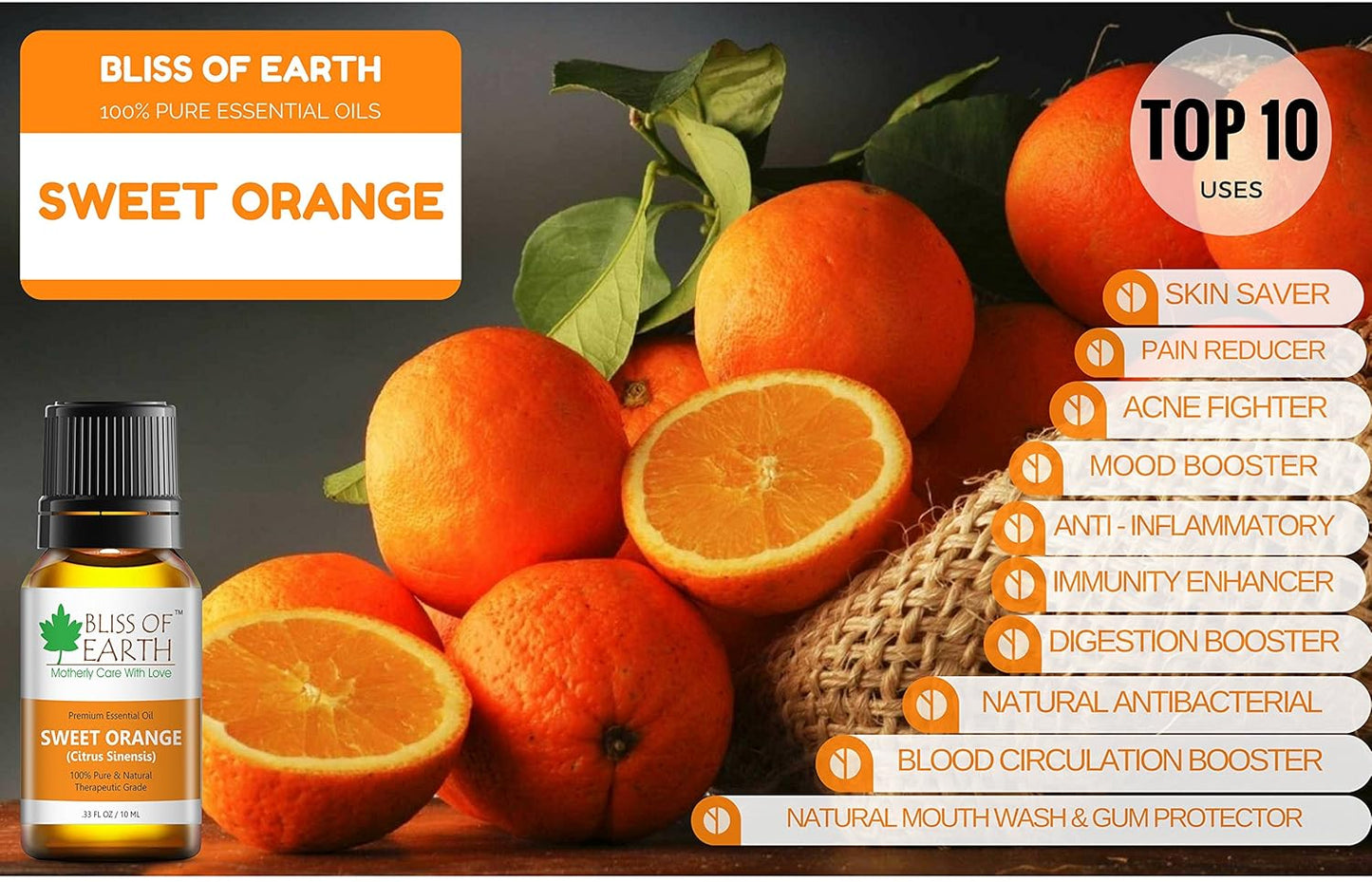 Bliss of earth 100% Pure SWEET ORANGE Essential Oil 10 ML Bottle Therapeutic Grade Essential Oils Ideal For Aromatherapy