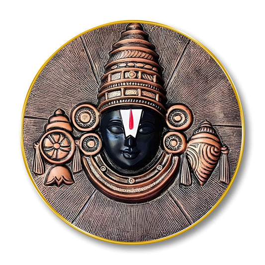 Tirupati Balaji Round Wall Art | MDF Panel with Golden Rim | Divine Venkateswara Design | Spiritual Wall Hanging for Home, Temple & Living Room Decor | Premium Artistic Frame 12 Inch x 12 Inch