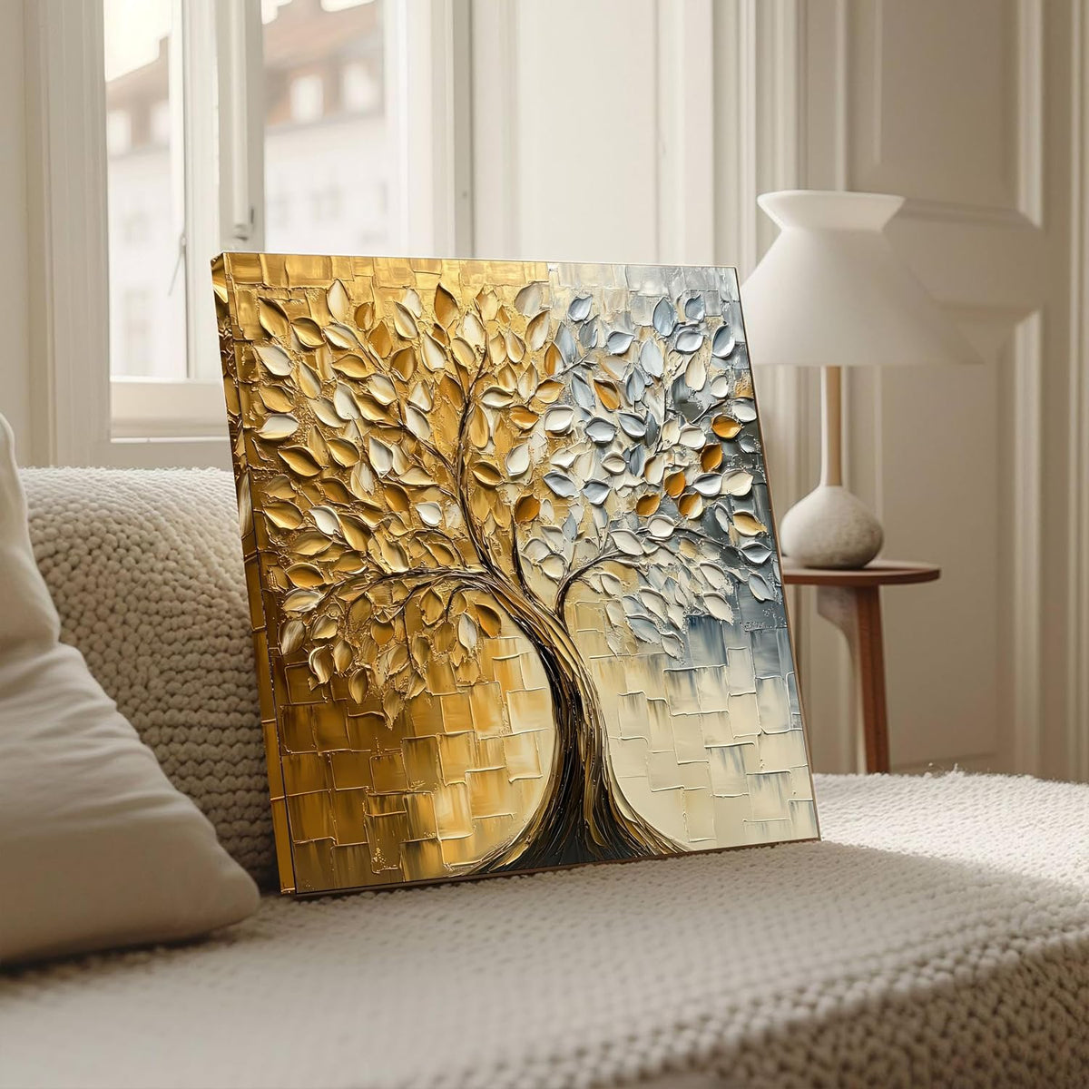 Abstract Tree Canvas Stretched Canvas Painting for Living Room | Modern Nature Artwork Wall Décor Art For Livingroom, Bedroom, Office, Hallways - 22x22 Inch