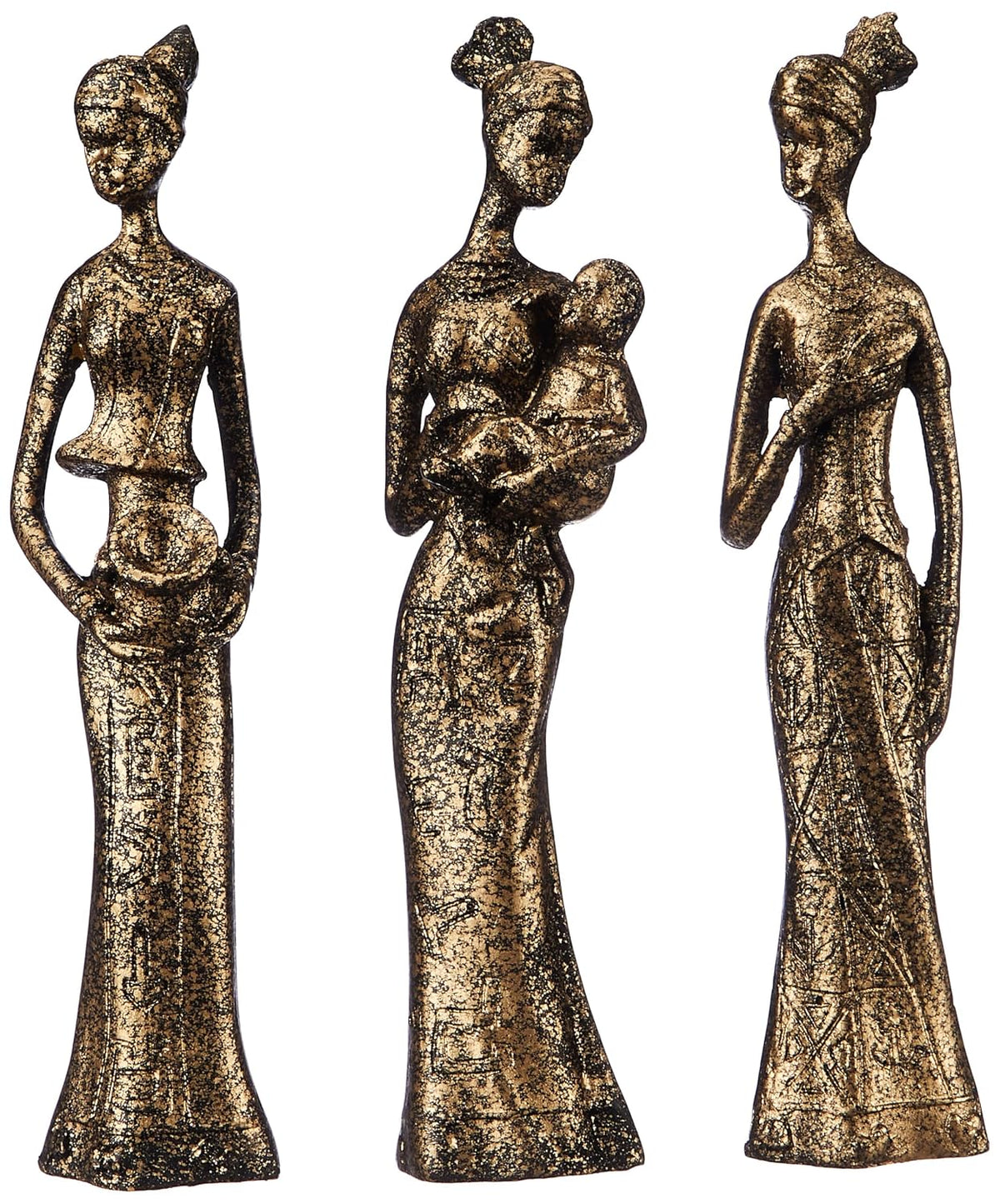 Beautiful Finish Uniquely Hand Crafted Home Decor African Tribal Women Art Piece (Set of 3, Black and Golden)