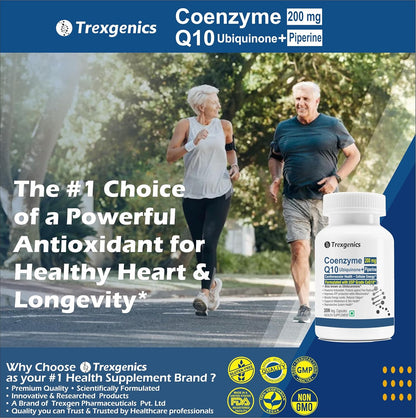 Advertisement for Trexgenics Coenzyme Q10 supplement with a couple running outdoors.