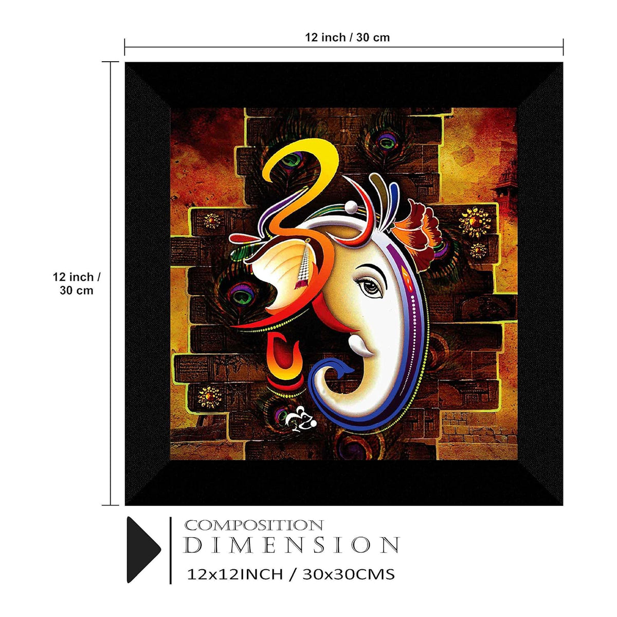 Ganesha UV Coated Home Decorative Gift Item Frame Painting 12 inch X 12 inch SANFO89(Multicolor)
