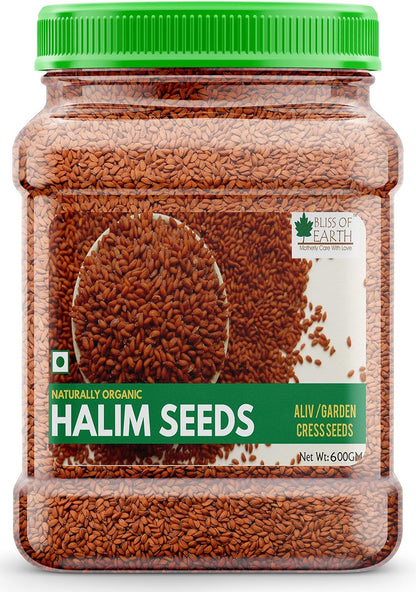 Bliss of Earth Halim Seeds Organic for Eating | 600gm Halim Seeds for Eating | Aliv Organic | Garden Cress | Rich in Nutrients & Perfect for Hair & Immunity | Fibre Rich