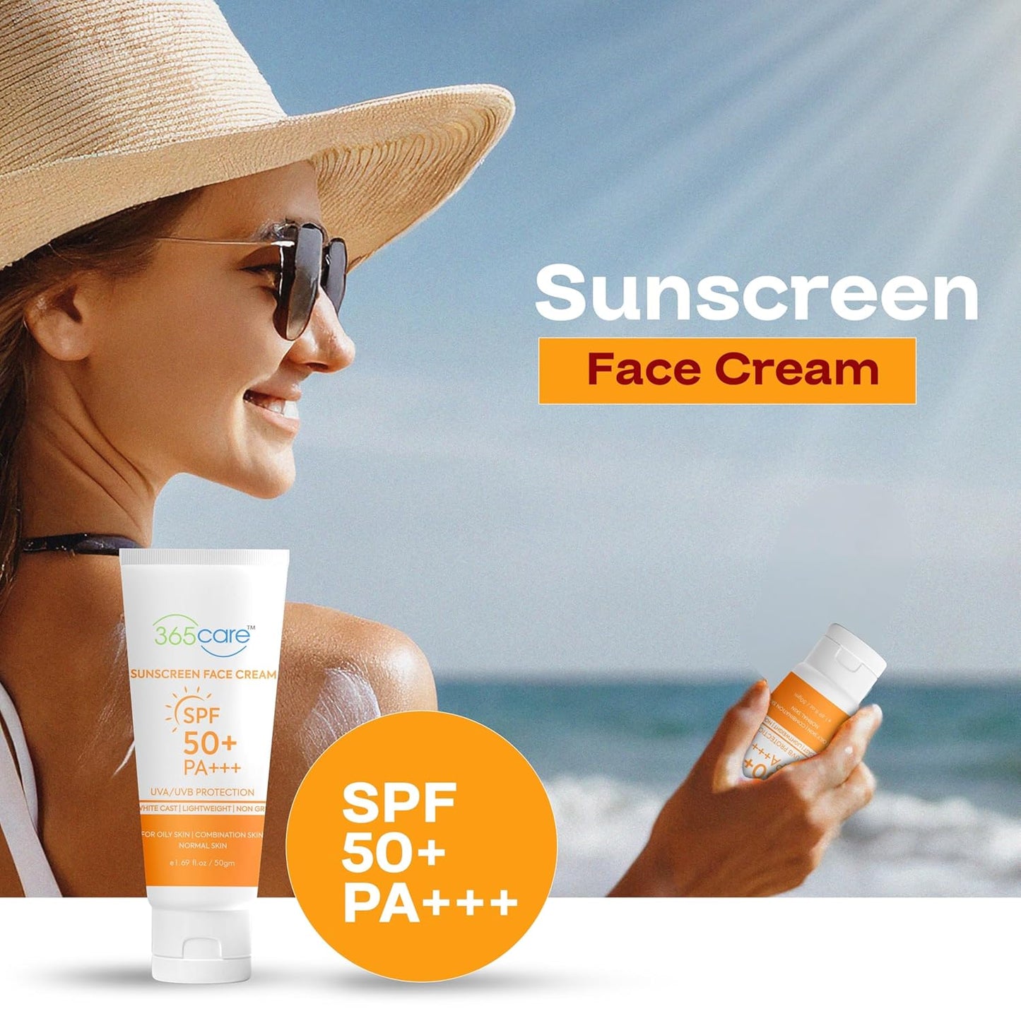 Sunscreen Face Cream SPF 50+ PA+++, UVA/UVB Protection, Lightweight Non-Greasy, for Oily & Combination Skin, Men And Women 50g