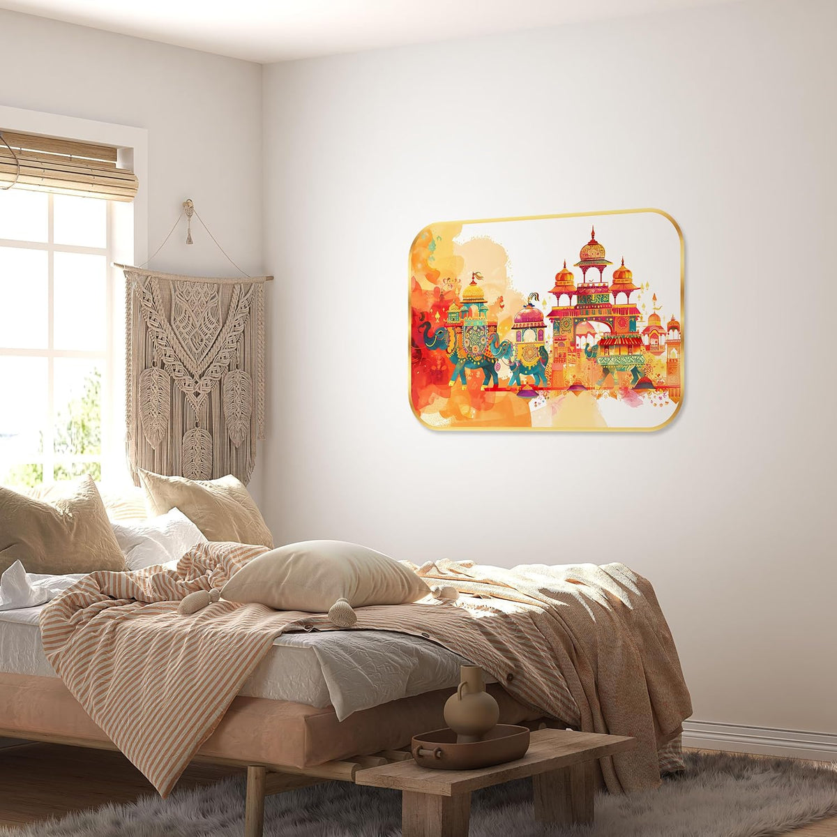 elephant modern art Premium Sparkle Lamination Finished Surface Golden Slim Frame 35 cm x 28 cm Large Size, For Home/Office/Hotel painting KG43