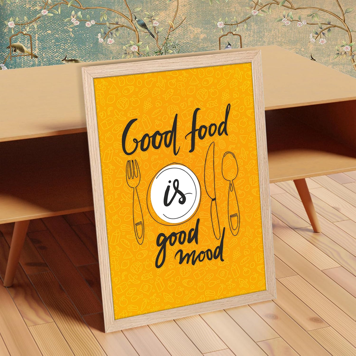 Framed Food Wall Art for Kitchen, Restaurant and Cafe Decor, Food Illustration Poster, Natural Synthetic Wood Frame, 300 GSM Premium Art Print, 10x13 Inch, ART-1