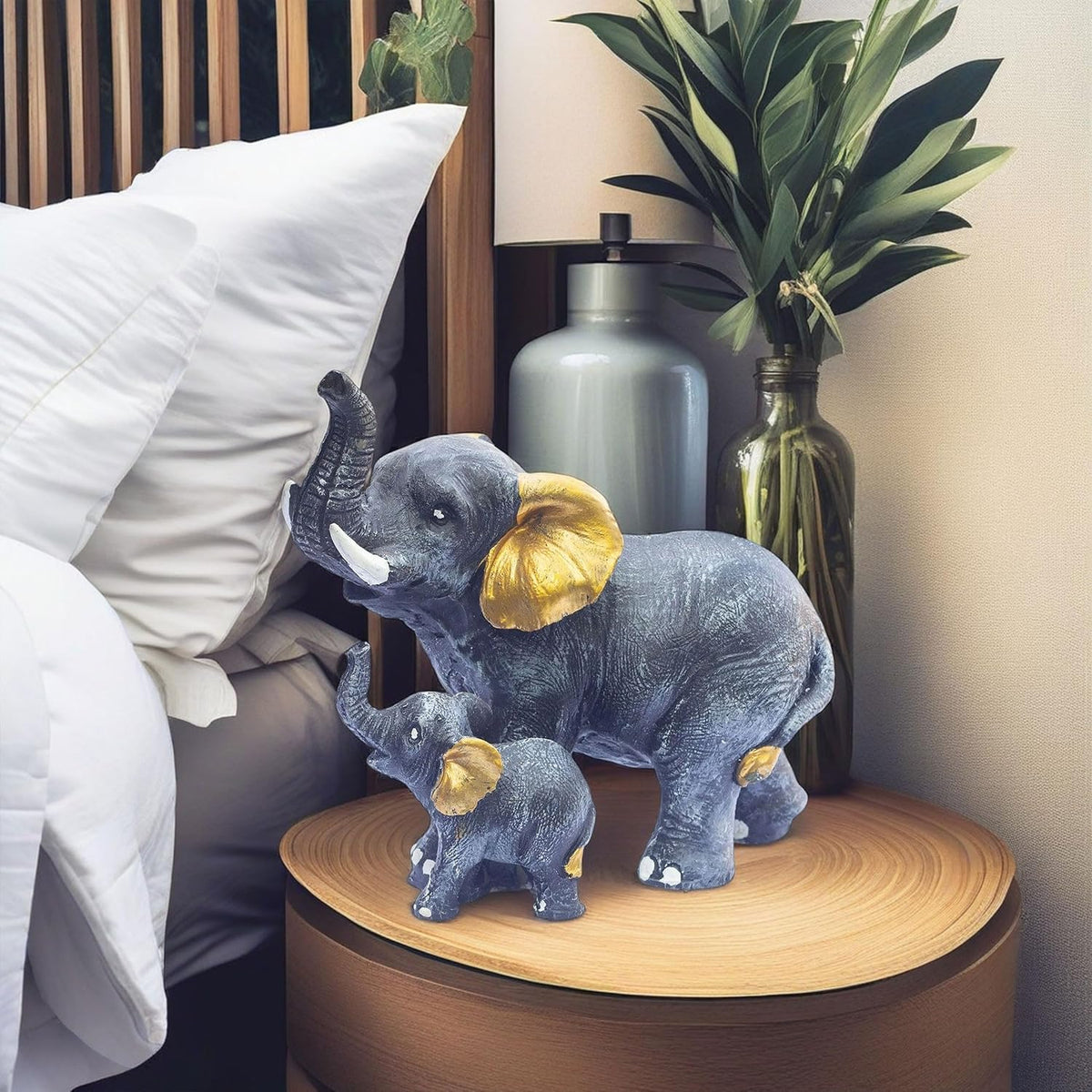 Polyresin 6" Elephant with Baby Statue for Home Decor – Vastu & Feng Shui Good Luck Symbol – Decorative Showpiece for Entryway, Living Room, Office, Gift (Black)