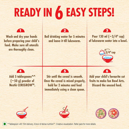 CEREGROW Multigrain Milk & Fruits Cereal | With Iron, Protein, Calcium | 19 Nutrients | 300g, Bag-in-box Pack