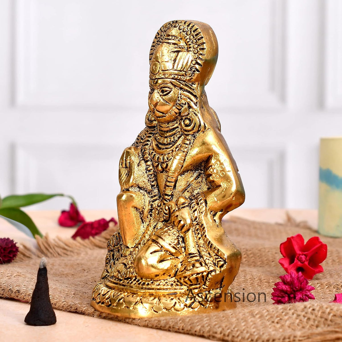 Hanuman Ji Statue Metal Idol Bajrangbali Murti for Temple, HomeDecor, Office, Gifts Bahubali Sitting Murti for Home Decorative Showpiece