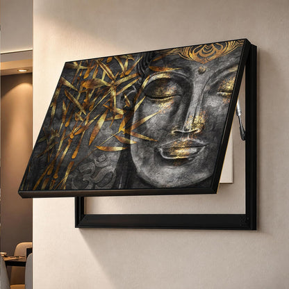 Electric MCB Box Cover Frame With Hydraulic Decorative Painting Lord Gautam Buddha Painting Electrical Panel box Cover, Switch Box Frame Will Fit Max 10x14 inch Switch Board, Outer Size 13X17 Inch