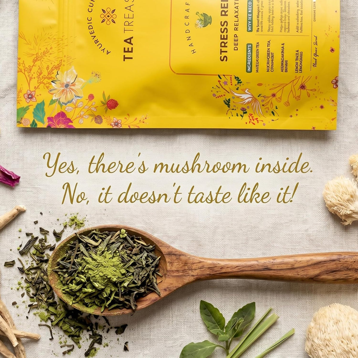 Tea Treasure Stress Relief Tea, Ayurvedic Loose Leaf Green Tea Blend with Ashwagandha Root, Matcha & Brahmi | Calm Mind, Anxiety Relief & Sustained Focus | Jitter-Free Clean Energy, Low Caffeine