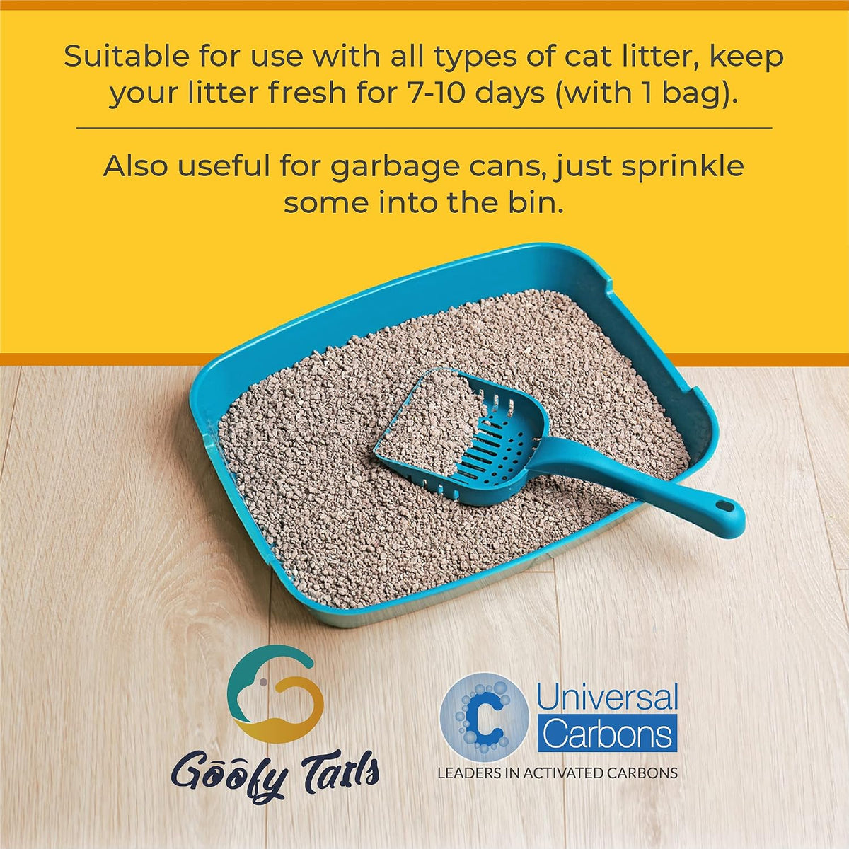 Goofy Tails Cat Litter Activated Charcoal Deodorizer 200g|Cat Litter Accessories for Odour Free Cat Litter Box| Cat Box Odour Eliminator| Ideal Topper for Cat Litter Sand| Cat Litter Box Deodorizer