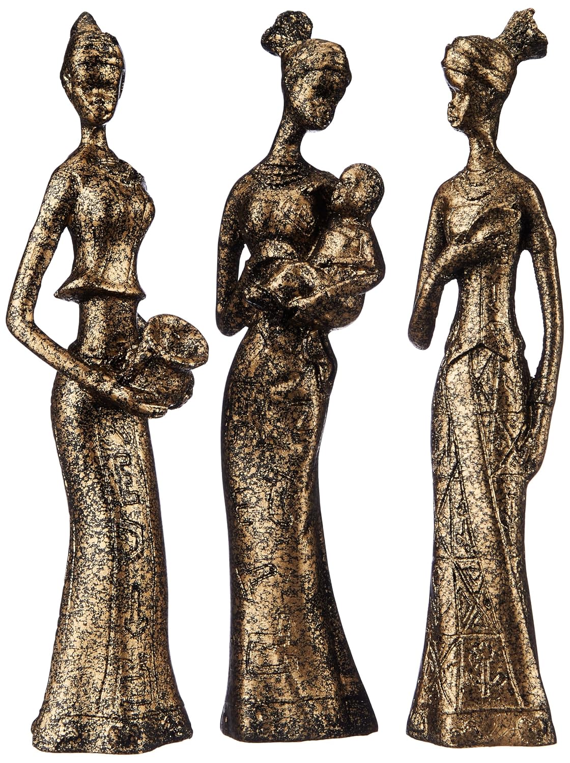 Beautiful Finish Uniquely Hand Crafted Home Decor African Tribal Women Art Piece (Set of 3, Black and Golden)