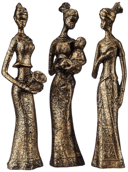 Beautiful Finish Uniquely Hand Crafted Home Decor African Tribal Women Art Piece (Set of 3, Black and Golden)
