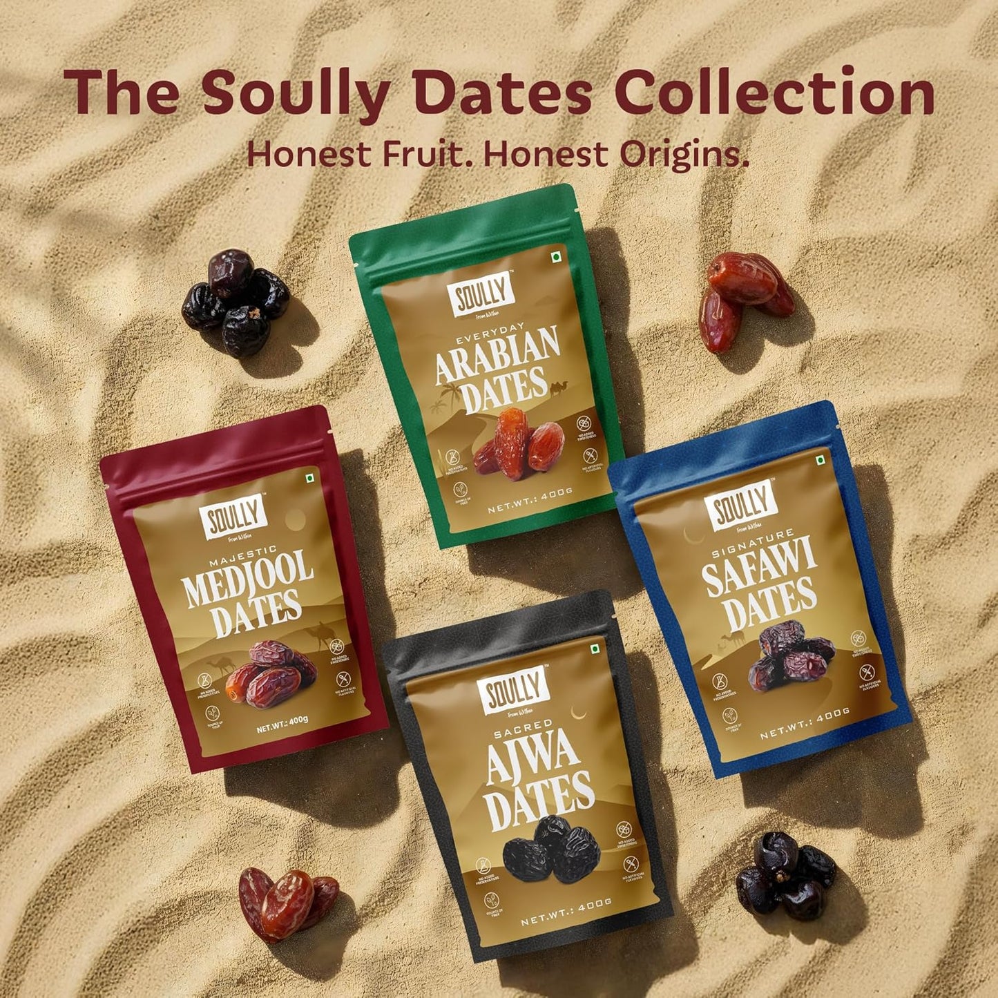 Soully Medjool Dates 400g | Premium Soft & Juicy Medjoul Khajoor | High in Fibre | No Added Sweeteners or Preservatives | Healthy Snacks | Healthy Dates for Snacking & Recipes | Dry Fruits
