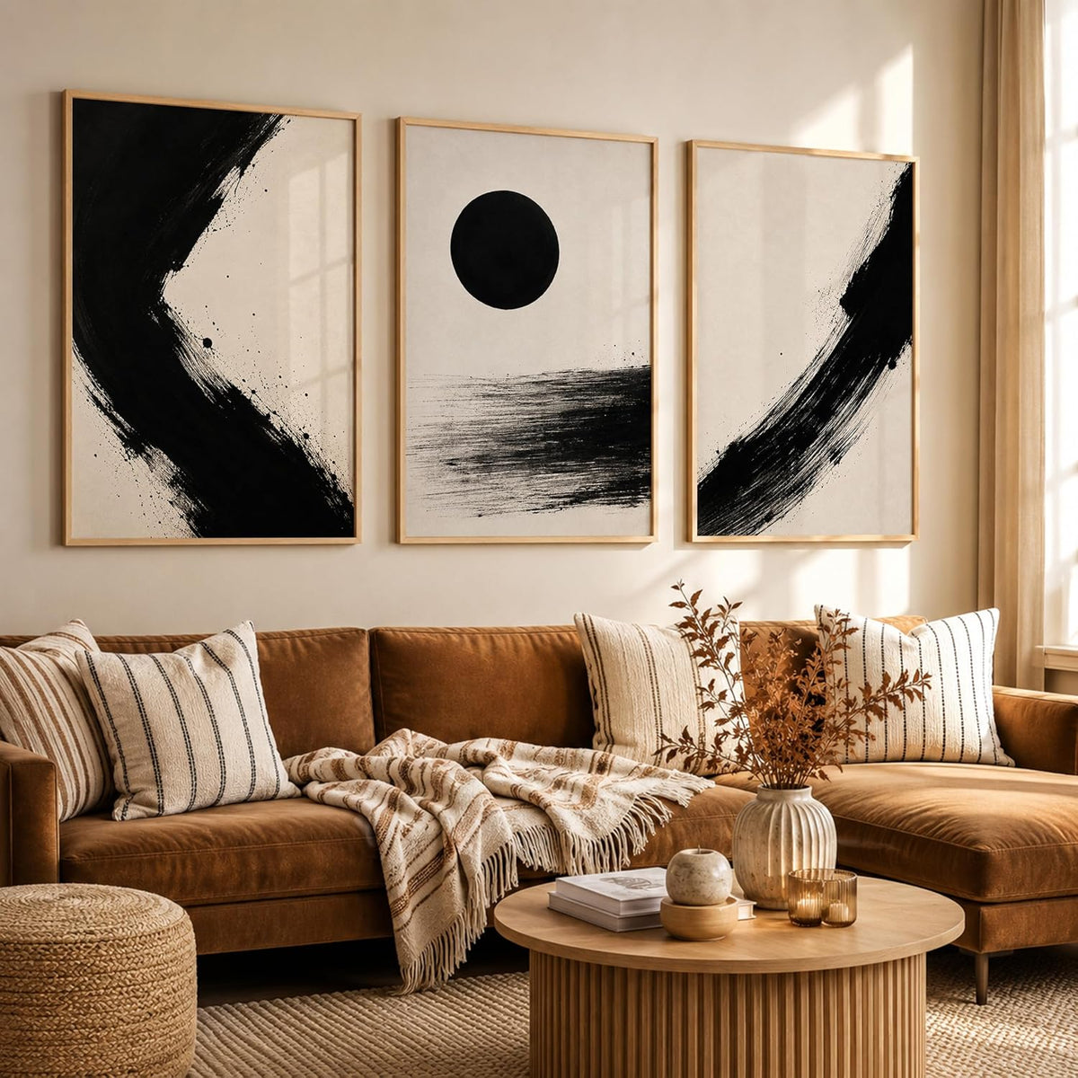 Wooden Frame Abstract Wall Art Set of 3, 10x13 Inches, for Living Room, Bedroom, Office, and Home Decoration