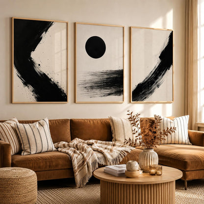 Wooden Frame Abstract Wall Art Set of 3, 10x13 Inches, for Living Room, Bedroom, Office, and Home Decoration