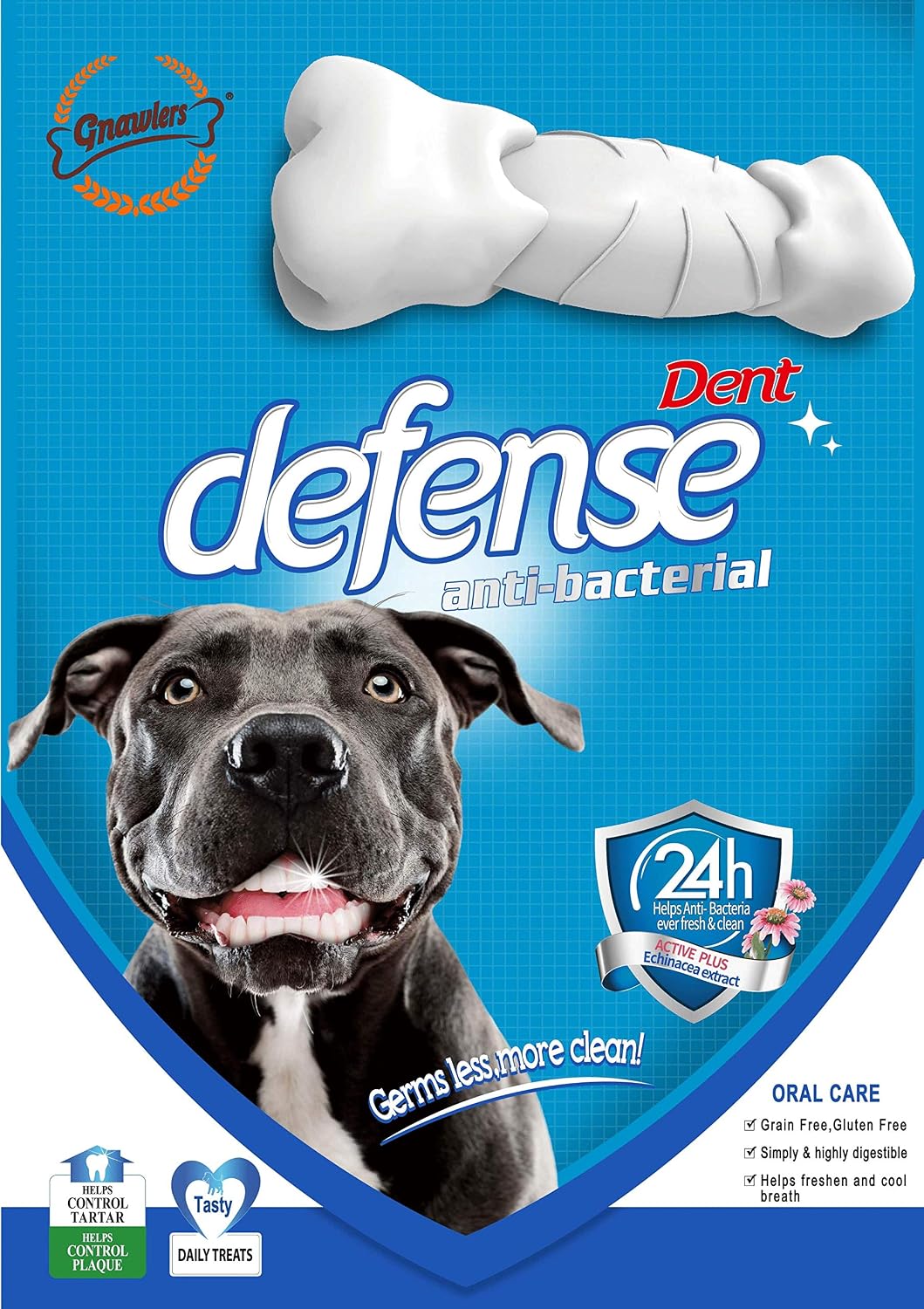 Gnawlers Dent Defense Anti Bacterial, Dental Chew Bone for Dogs Medium, 525 g