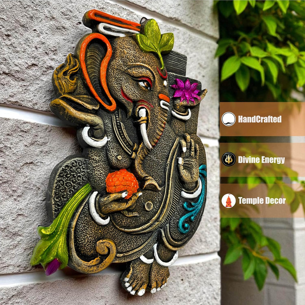 Ganesh Ji Wall Hanging Terracotta Idol Murti for Door Entrance, Main Gate, Mandir, Home & Office Decoration | Ganesha Ganpati Wall Sculpture | Spiritual & Religious Gifts (26x17 CM)