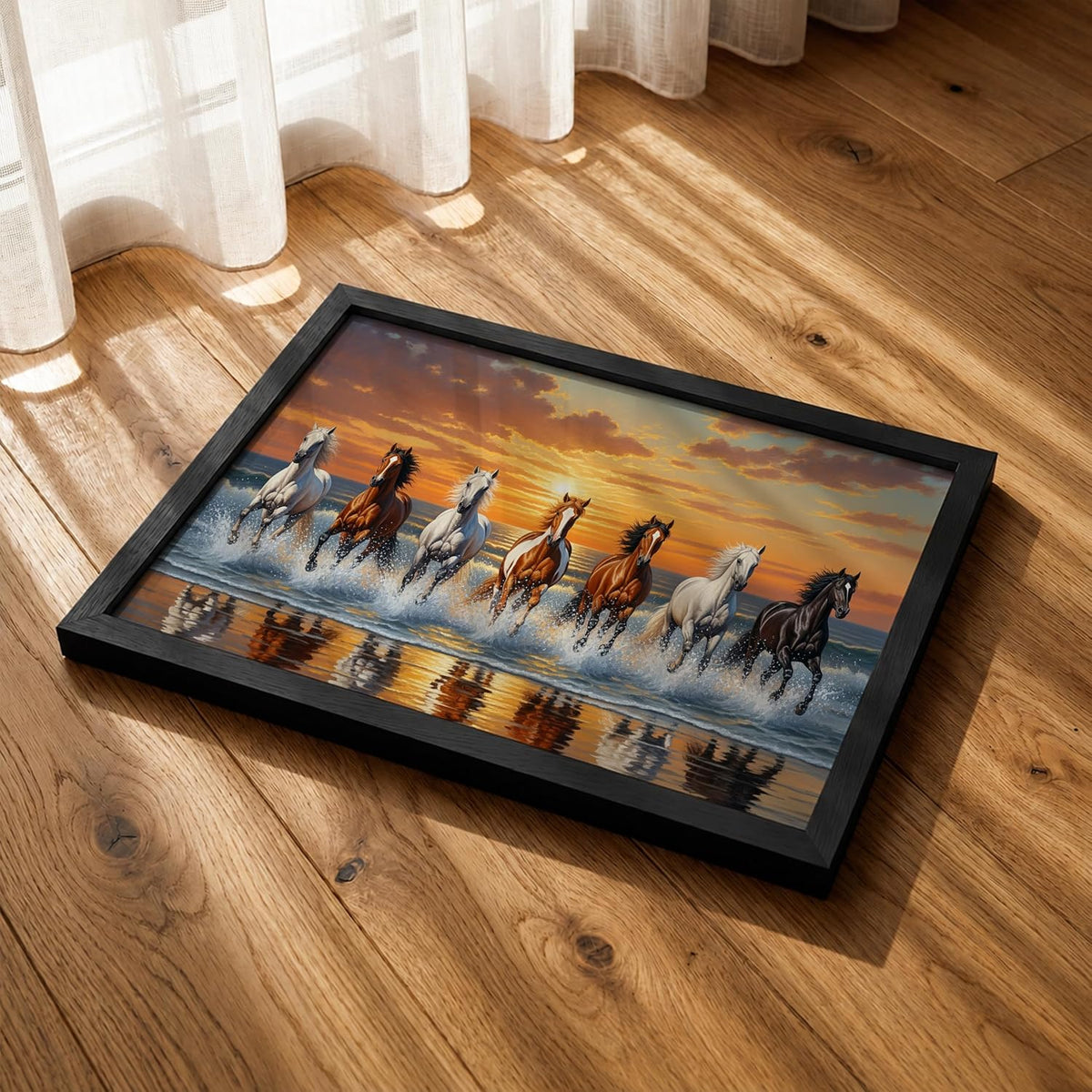 7 Horse Vastu Wall Painting (Landscape Collection) (Natural, Design 24, 48L x 33W cm)