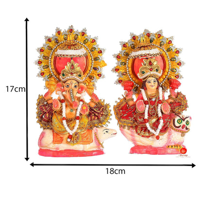 Terracotta Goddess Lakshmi and Lord Ganesh Idol/Statue/Murti Decorative Showpiece, Ganesha Laxmi Mitti Figurine for Puja(Pattern 03)