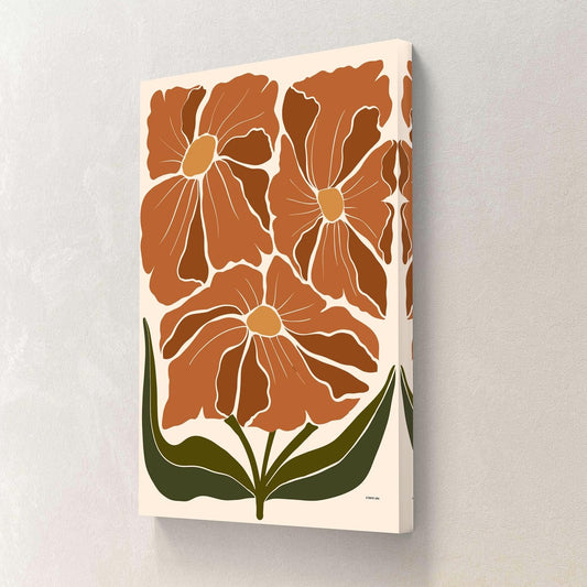 Framed Terracotta Floral Canvas Wall Art – Modern Abstract Flower Print with Green Leaves | Boho Botanical Artwork for Living Room, Bedroom, Kitchen, or Entryway Décor (18 x 24 Inch) CVD-264