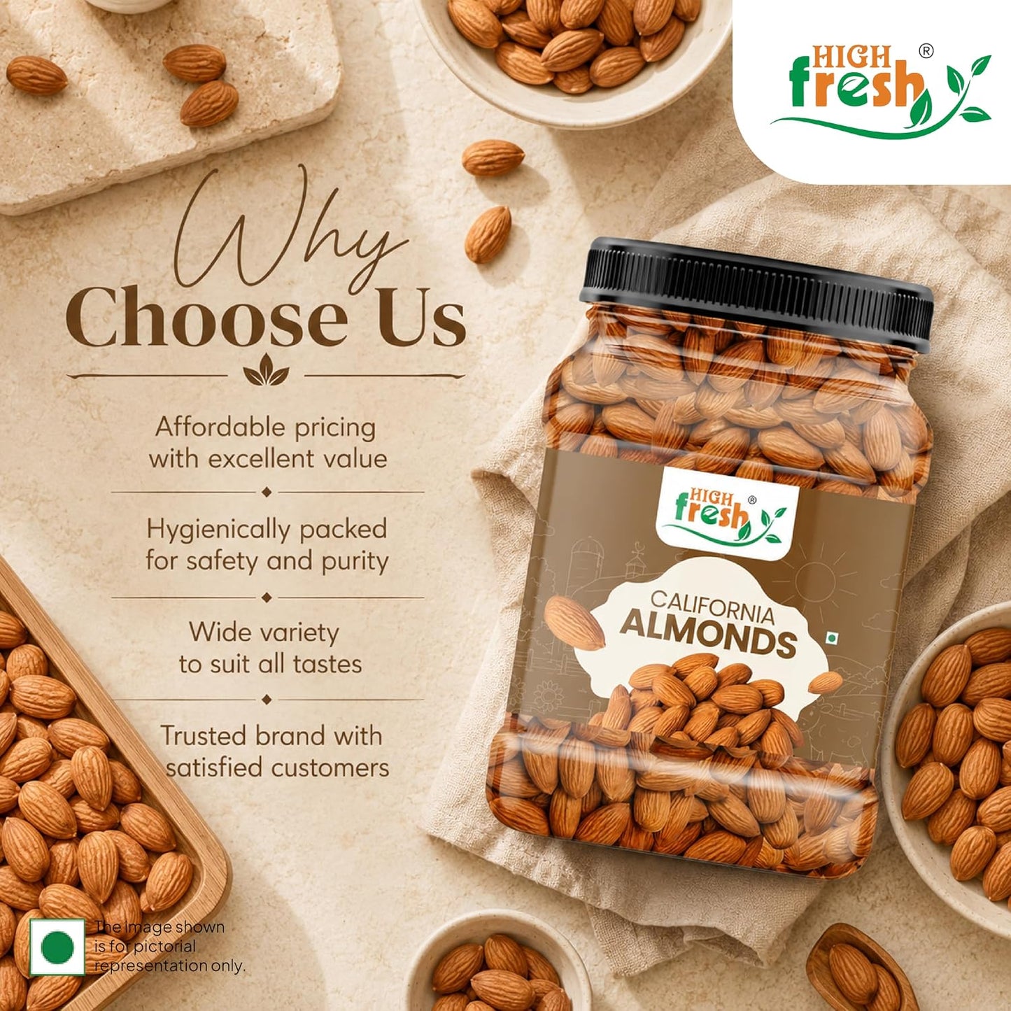 HighFresh California Jumbo Almonds |Natural Badam Giri | Rich In Protein & Dietary Fiber | Crunchy Texture & Delicious Nutty Flavour | No Added Preservatives Or Artificial Flavors