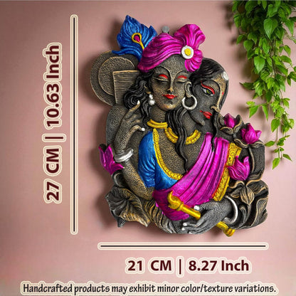 Radha Krishna Wall Hanging Terracotta Idol Murti | Terracotta Wall Decor | Spiritual Wall Art for Home, Temple, Mandir, Living, Office & Vastu Decoration | Spiritual Gifts (27x21 CM)
