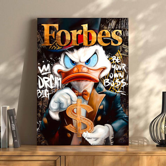 Luxury Cartoon Duck Pop Art Canvas Wall Art Painting For Living Room | Money Motivation Street Art Wall Art Painting | Modern Success-Themed Artwork for Home & Office, 41x56 cm