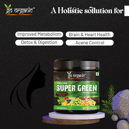 Go Organic Super Greens Powder (300g) | Organic Superfoods with Spirulina & Chlorella | Gluten-Free, Plant-Based Nutrition Drink for Immunity & Energy (Pack of 1)