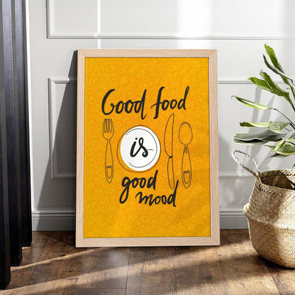 Framed Food Wall Art for Kitchen, Restaurant and Cafe Decor, Food Illustration Poster, Natural Synthetic Wood Frame, 300 GSM Premium Art Print, 10x13 Inch, ART-1