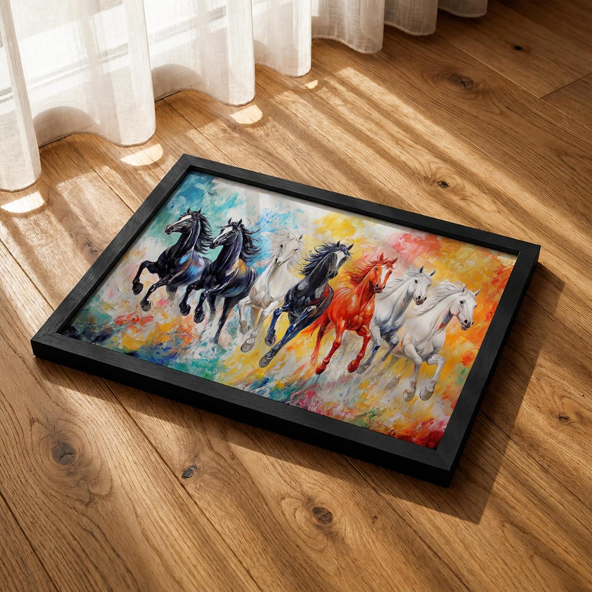 7 Horse Vastu Wall Painting (Landscape Collection) (Natural, Design 26, 48L x 33W cm)