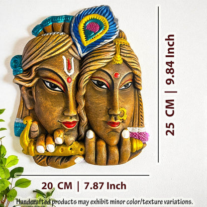 Radha Krishna Face Terracotta Wall Decor Hanging | Wall Hanging Decor | Spiritual Wall Art for Home, Temple, Mandir, Living, Office & Vastu Decor | Spiritual Gift (25x20 CM)