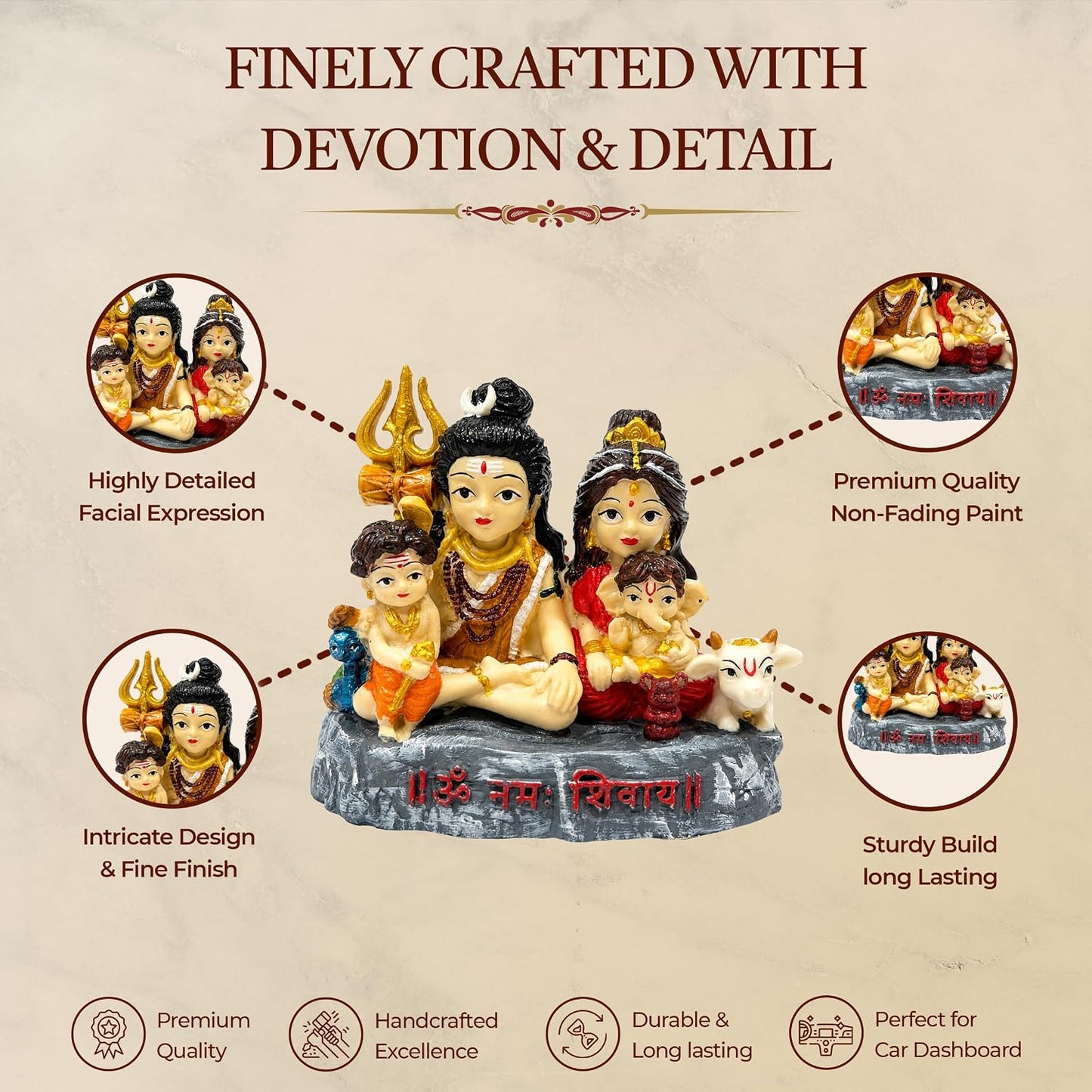 UNOVATE Shiva Parivar for Car Dashboard | Shiva Idol | Shiv Parivar Statue for Car | Mahadev Idol for Car, Home Temple, Office Desk. (Shiv Parivar)