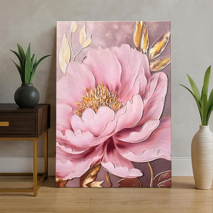 Stretched Canvas Pink Peony Wall Art Painting Abstract Floral Canvas 3D Textured Painting for Living Room Abstract Paintings for Bedroom Office Wall Décor Hand Painted Art 61x91 cm