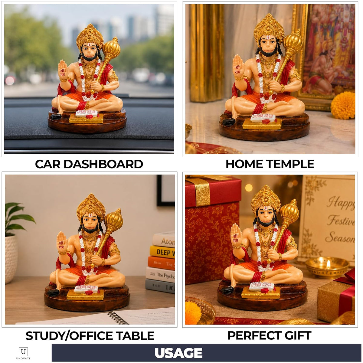 UNOVATE Hanuman Idol for Car Dashboard | Hanuman Murti | Home, Office Desk