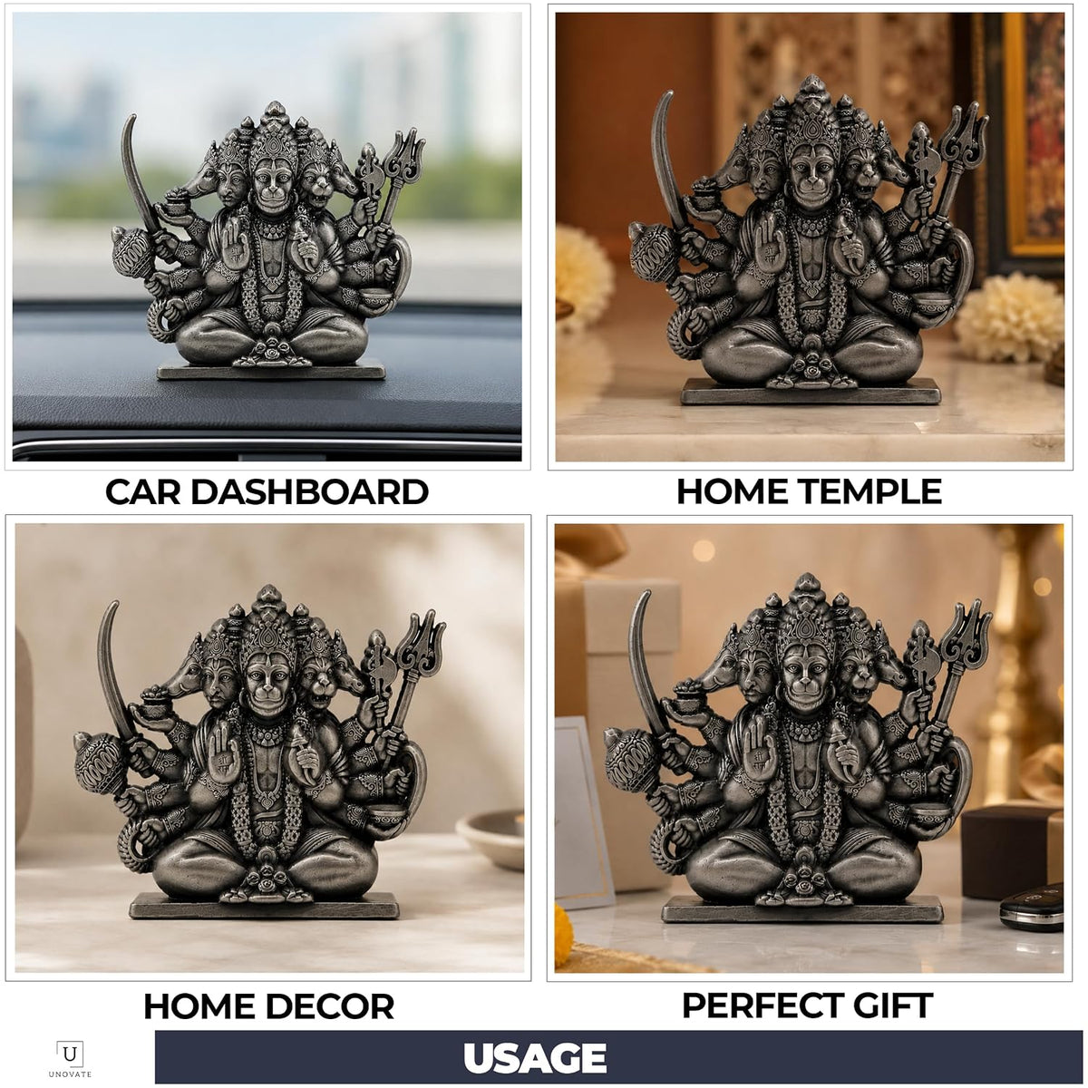 UNOVATE Panchmukhi Hanuman Idol for Car Dashboard, Door Entrance, Home
