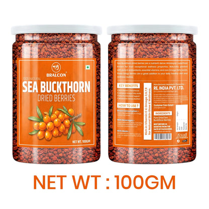 BRALCON Sea Buckthorn Dried Berries - 100 g, Natural Tangy Fruit, Premium Snack, Culinary Ingredient for Smoothies, Breakfast Bowls and Desserts, 100g Pack